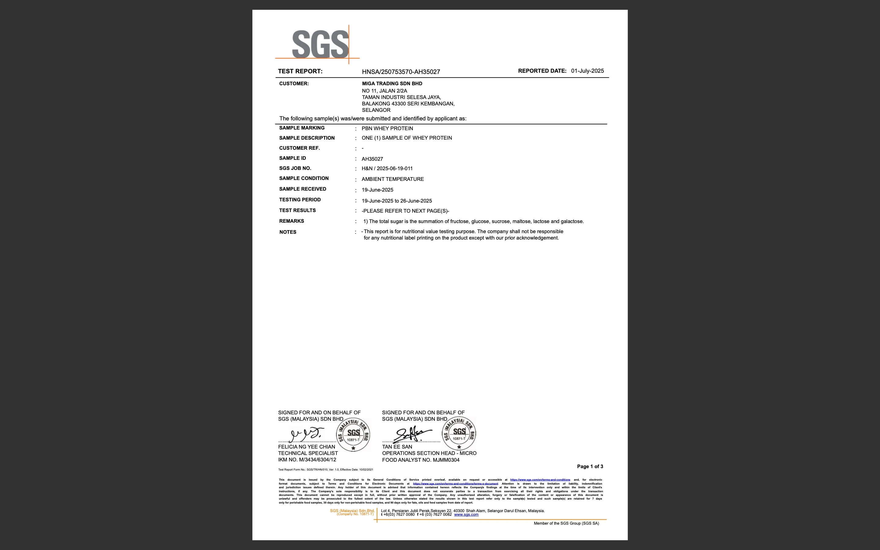 Amfit SGS-Laboranalyse
